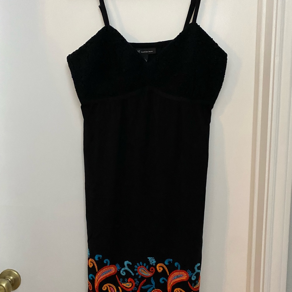 INC International Concepts Black and Orange Spaghetti Strap Mini Dress